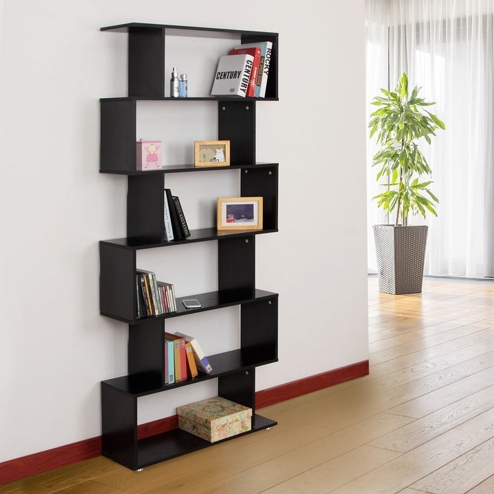 HOMCOM Wooden S Shape Bookcase 6 Shelves Storage Display Home Office - MAEZTOZO