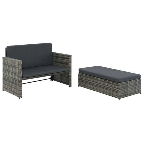 2 Piece Garden Lounge Set with Cushions Poly Rattan Gray - MAEZTOZO