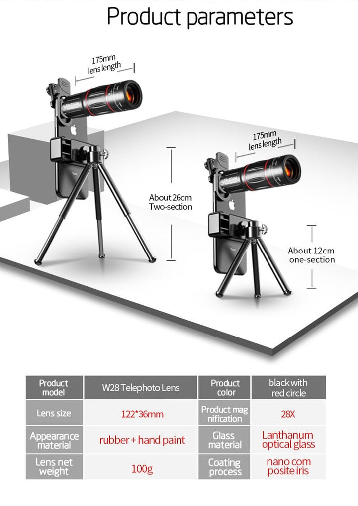 Dragon Bluetooth Ultra HD 28X Zoom Telescope Lens Tripod Kit - MAEZTOZO