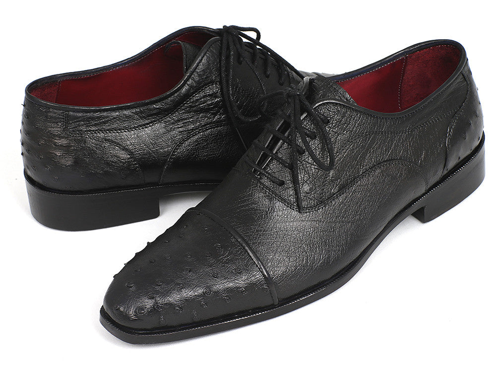 Paul Parkman Men's Genuine Ostrich Captoe Oxfords Black (ID#24XS-BLK) - MAEZTOZO