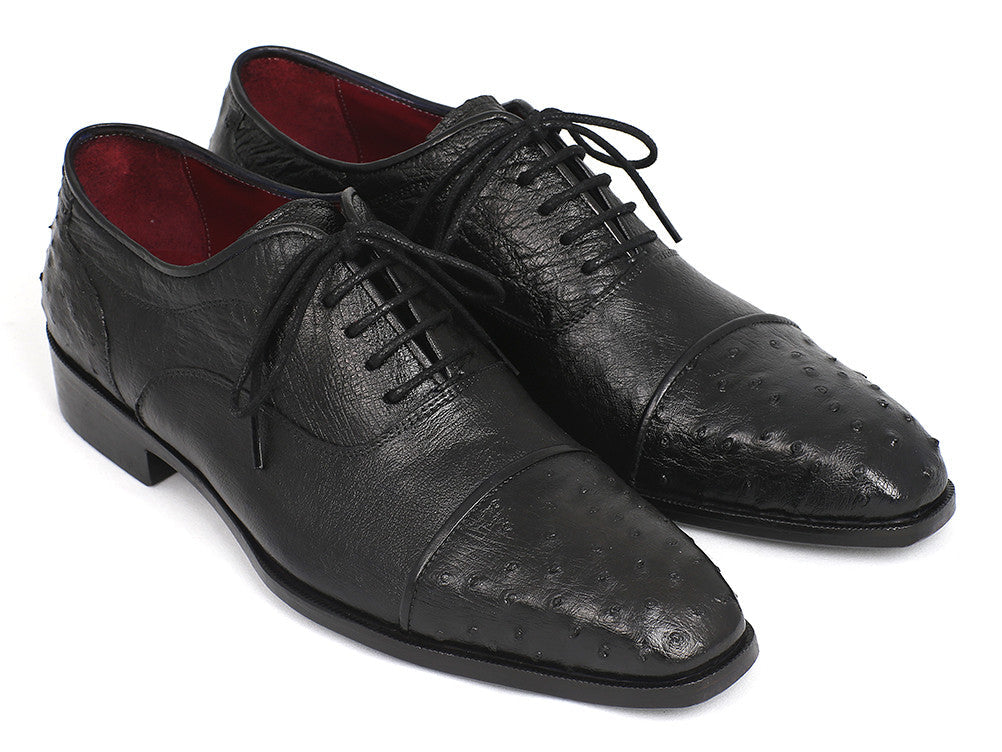 Paul Parkman Men's Genuine Ostrich Captoe Oxfords Black (ID#24XS-BLK) - MAEZTOZO