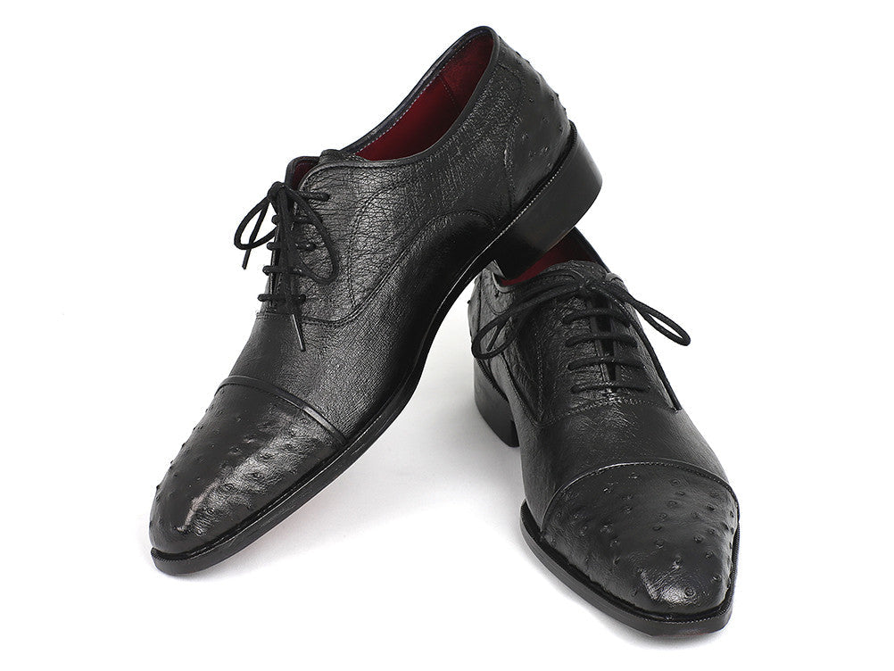 Paul Parkman Men's Genuine Ostrich Captoe Oxfords Black (ID#24XS-BLK) - MAEZTOZO