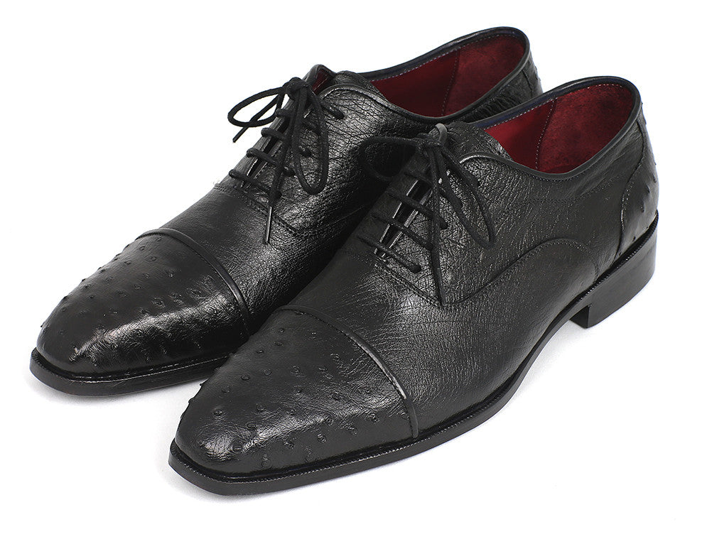 Paul Parkman Men's Genuine Ostrich Captoe Oxfords Black (ID#24XS-BLK) - MAEZTOZO