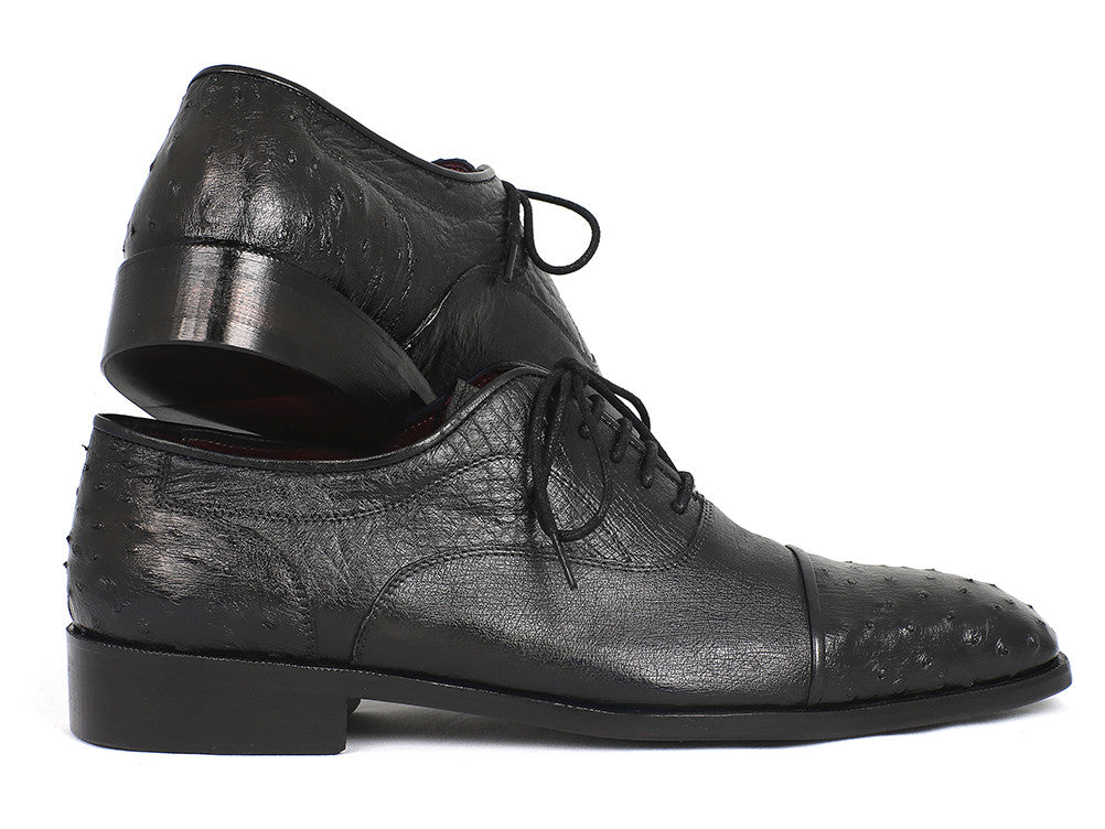 Paul Parkman Men's Genuine Ostrich Captoe Oxfords Black (ID#24XS-BLK) - MAEZTOZO