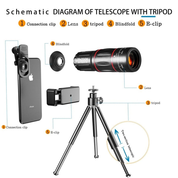 Dragon Bluetooth Ultra HD 28X Zoom Telescope Lens Tripod Kit - MAEZTOZO