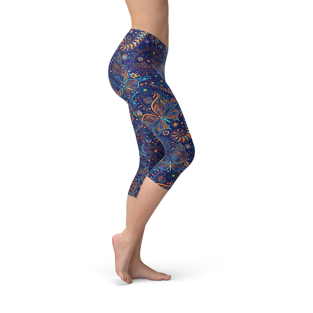 Womens Paisley Butterfly Capri Leggings - MAEZTOZO