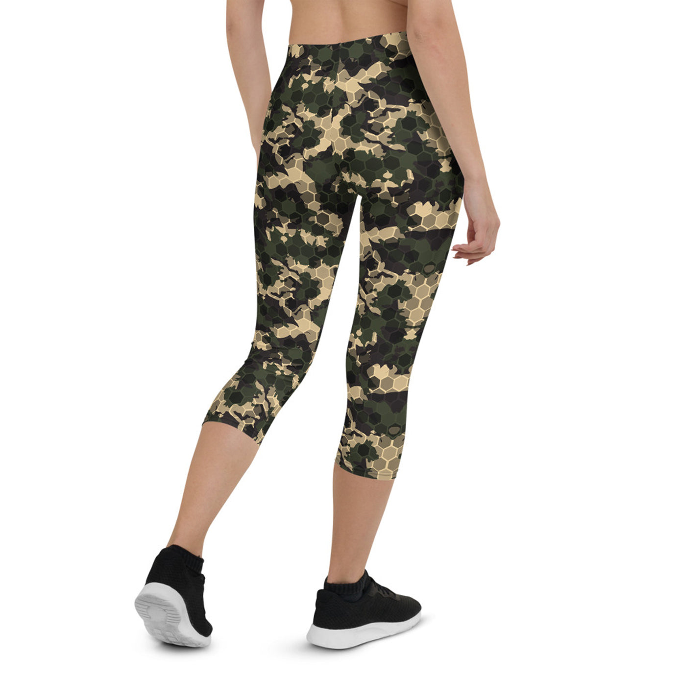 Womens Army Camo Capri Leggings with Honeycombs - MAEZTOZO