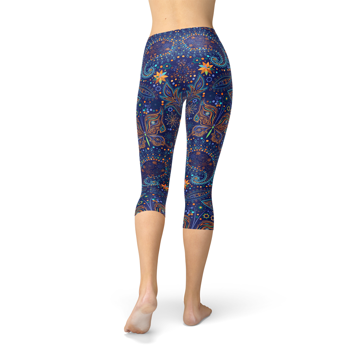 Womens Paisley Butterfly Capri Leggings - MAEZTOZO