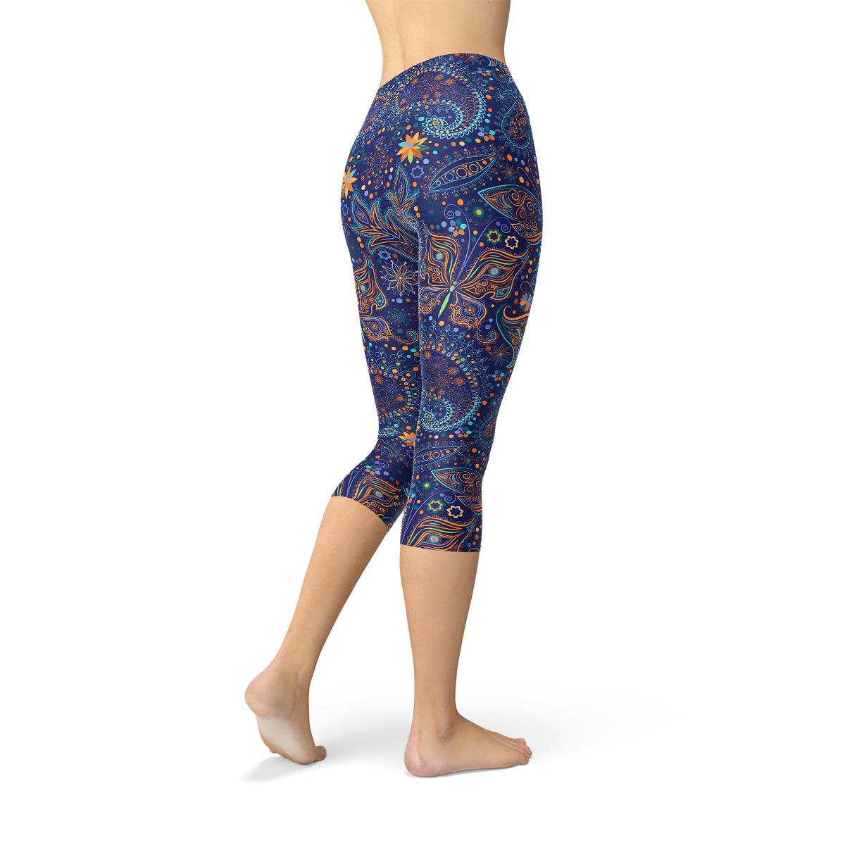 Womens Paisley Butterfly Capri Leggings - MAEZTOZO