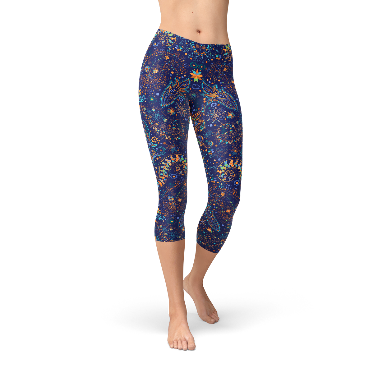 Womens Paisley Butterfly Capri Leggings - MAEZTOZO