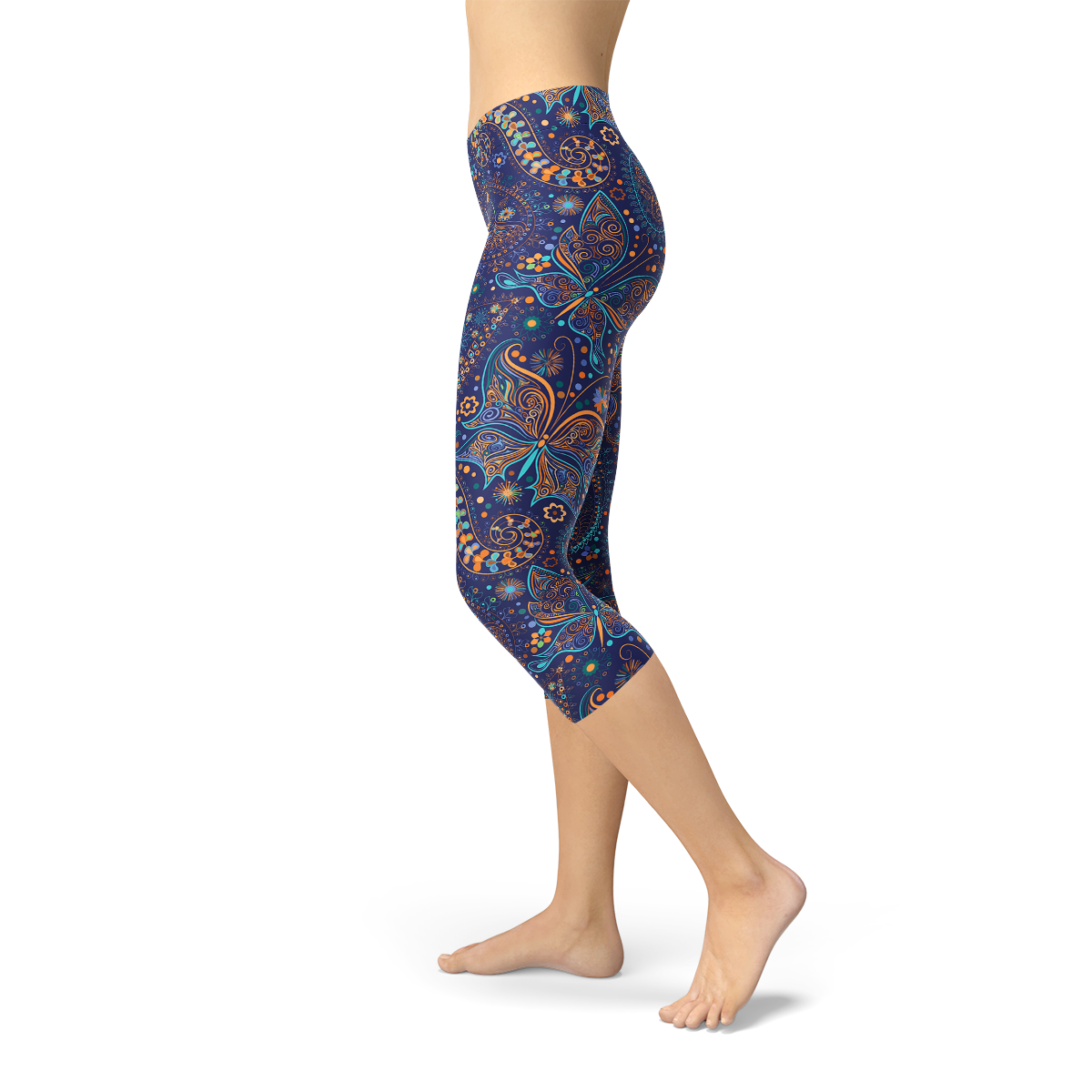 Womens Paisley Butterfly Capri Leggings - MAEZTOZO