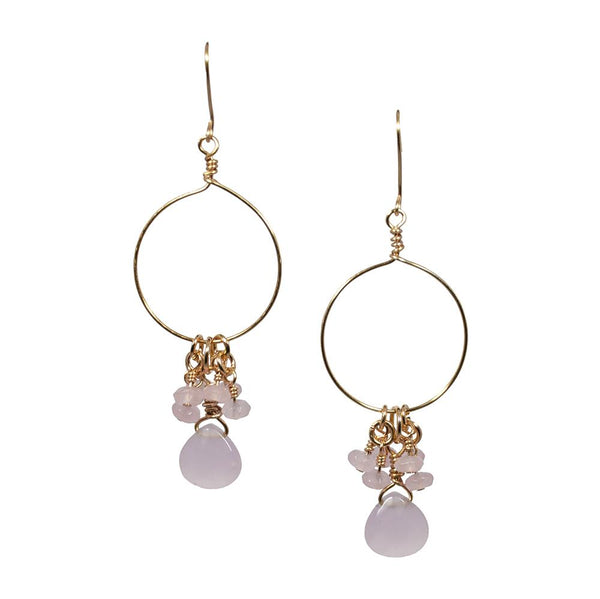 Pink Chalcedony and Jade Cluster Hoop Earrings - MAEZTOZO